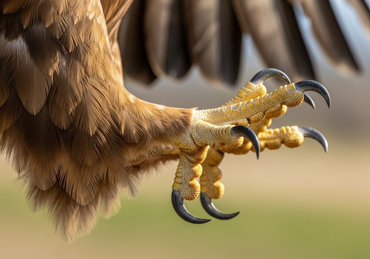 Ilustración macro — garras del águila real con tarso amarillo escamado